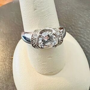 Sterling Silver Clear CZ Halo Ring - Women's Silver Sparkle size 8